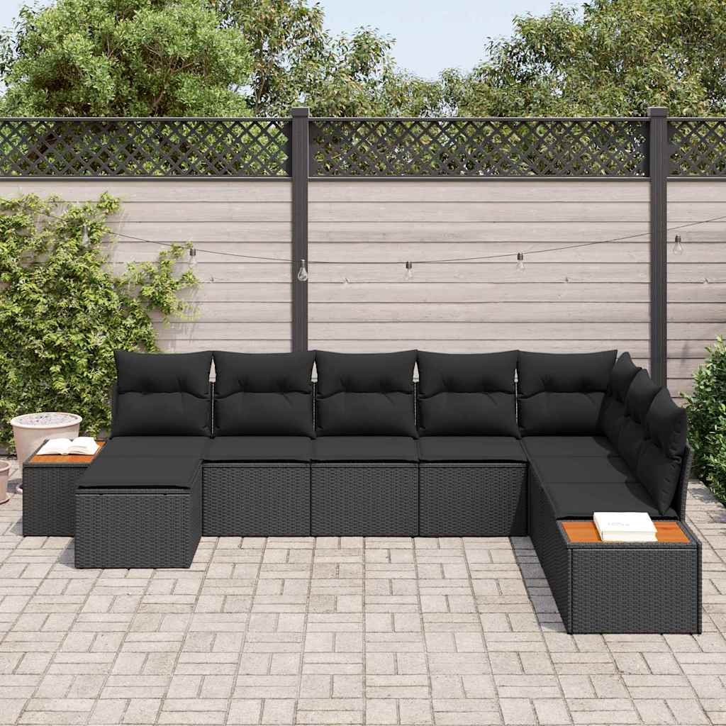vidaXL 8-delige tuinsofa set met kussens in het zwart van poly rattan en acacia