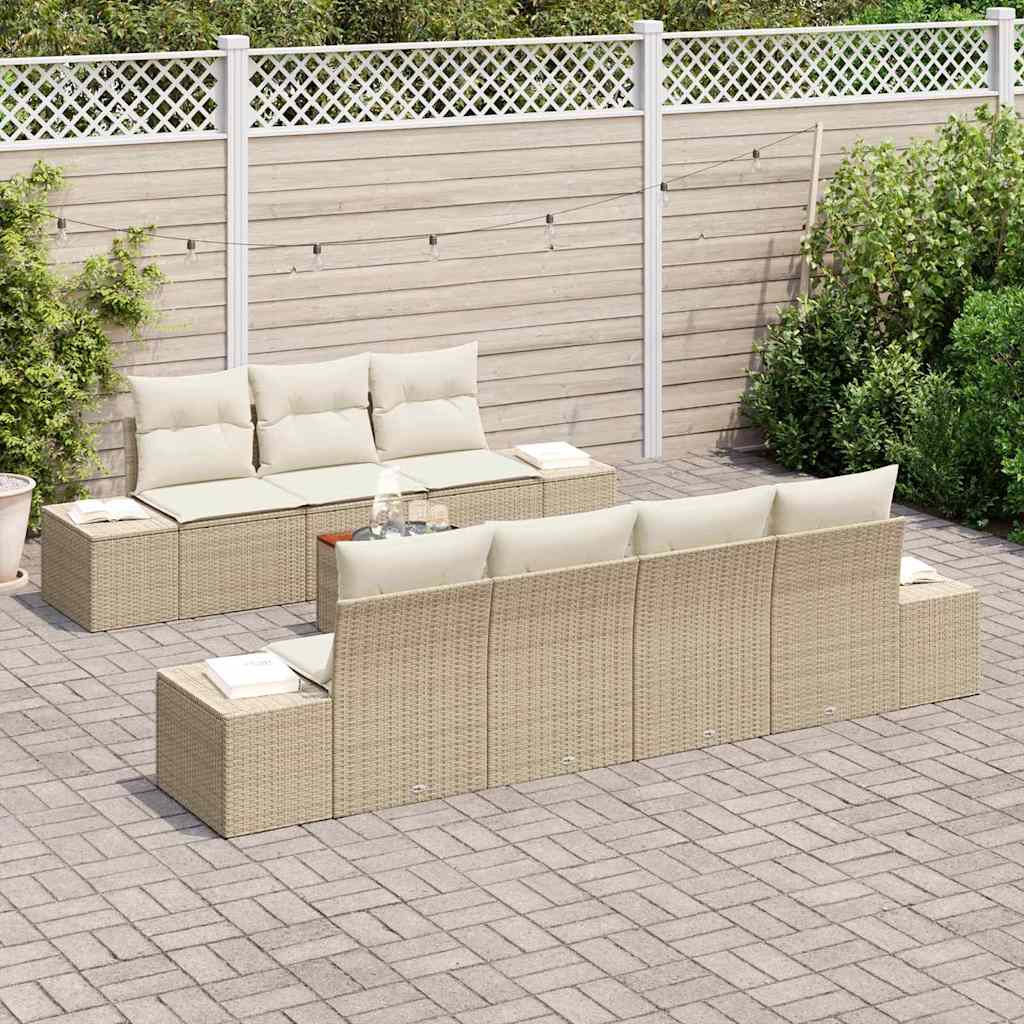 vidaXL 8-delige tuinbankset met kussens in beige, poly rattan en acacia