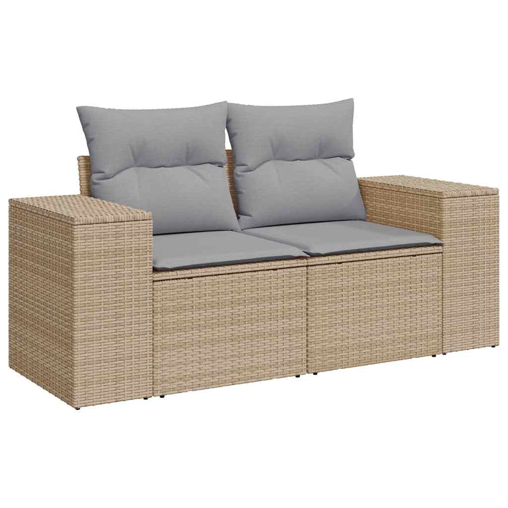 vidaXL 9-delige tuinset met kussens in beige poly rattan en acacia.