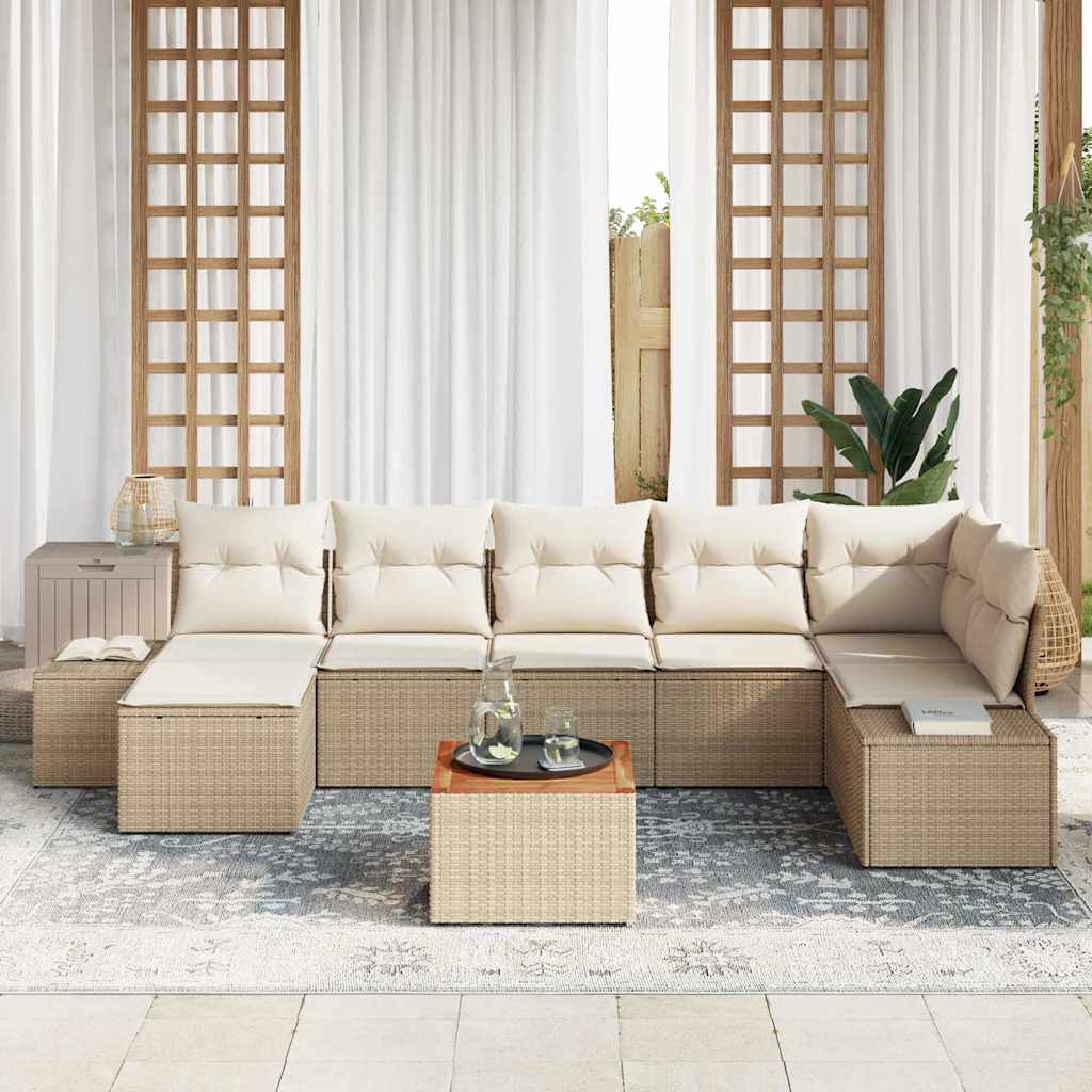 vidaXL Tuin Sofa Set 8 pcs Beige en Wit Poly Rattan, Polyester