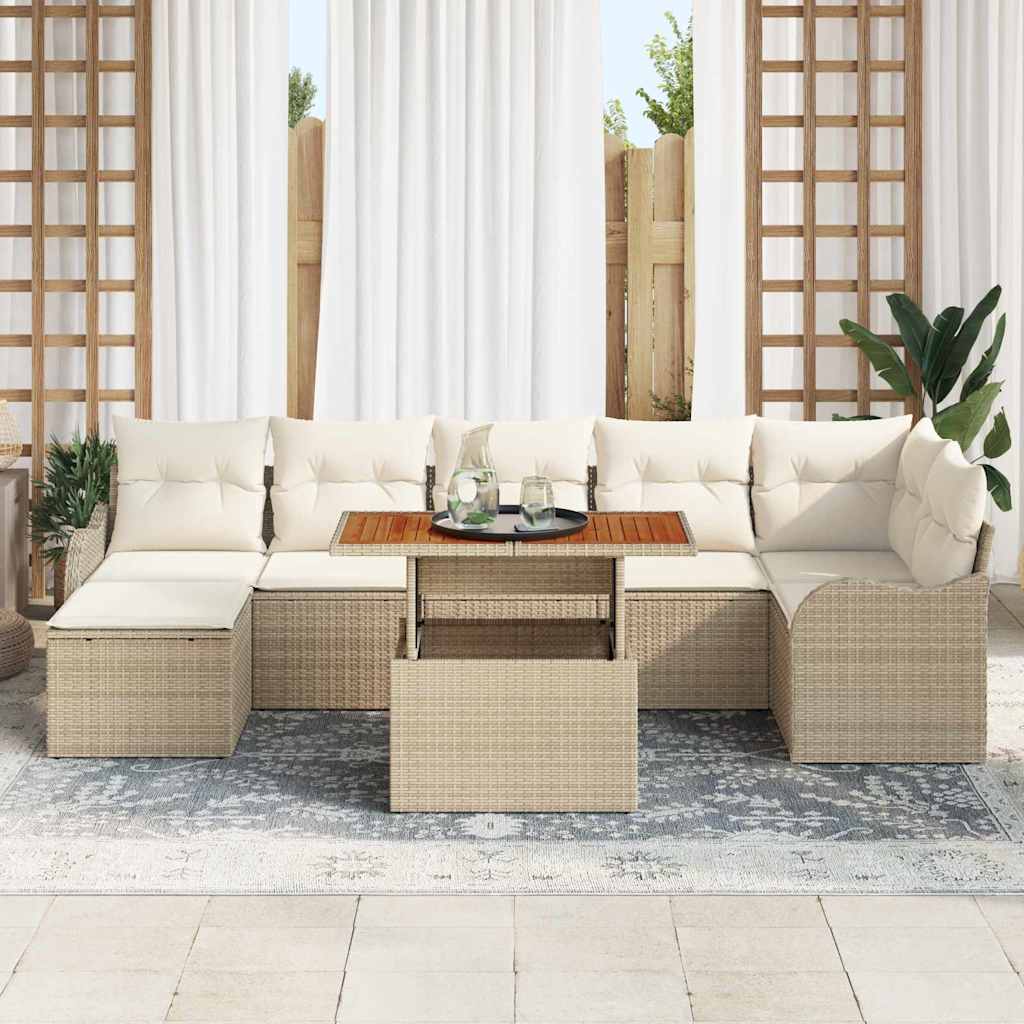 vidaXL 8-delige tuinset met kussens in beige poly rattan