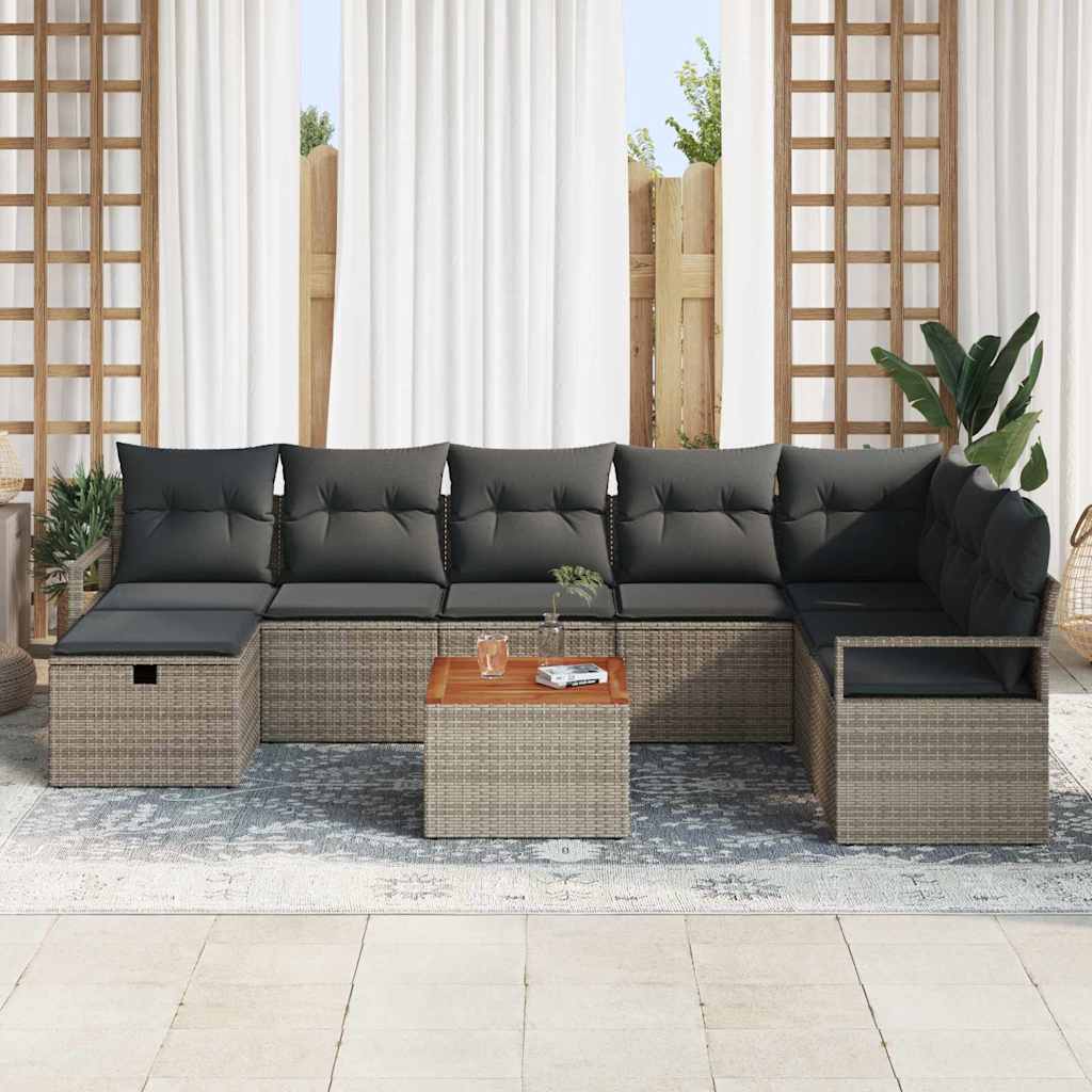 vidaXL 9-delige tuinbankset met kussens in grijs poly rattan