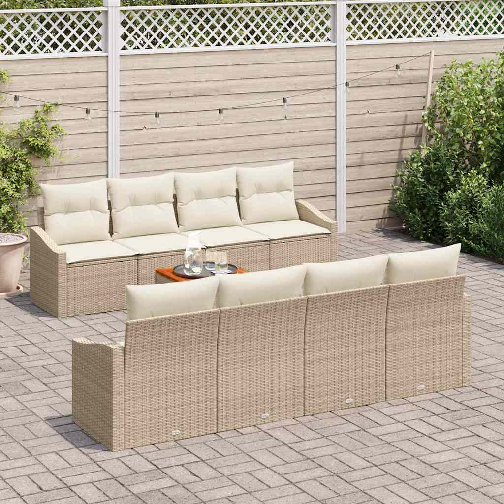 vidaXL 9-delige tuinsofa set met kussens in beige, van poly rattan en acacia