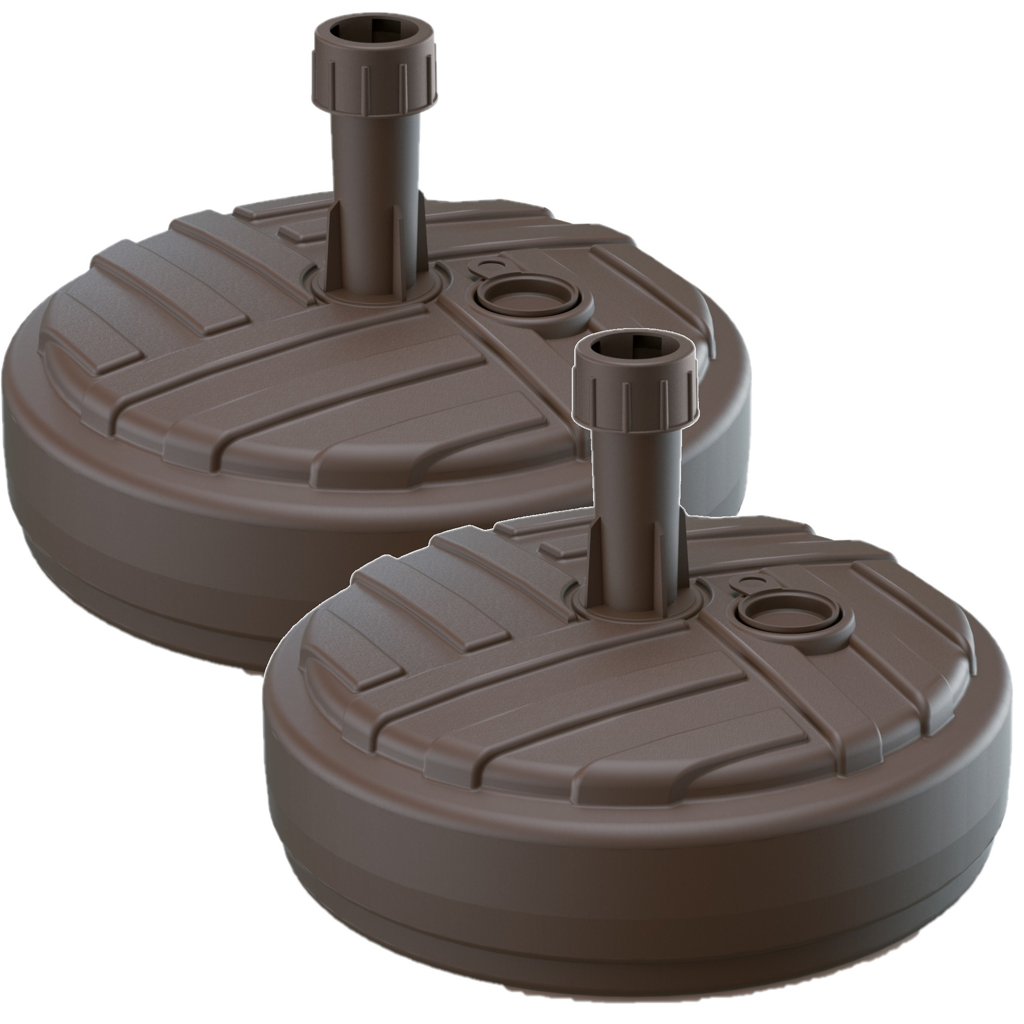 Merkloos 2x Stuks ronde kunststof parasolvoeten bruin 10 liter -