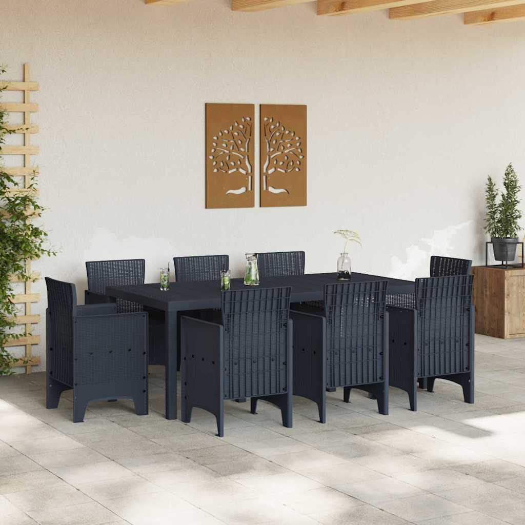 vidaXL Tuin Eetset 9 pcs Antraciet Polt riet