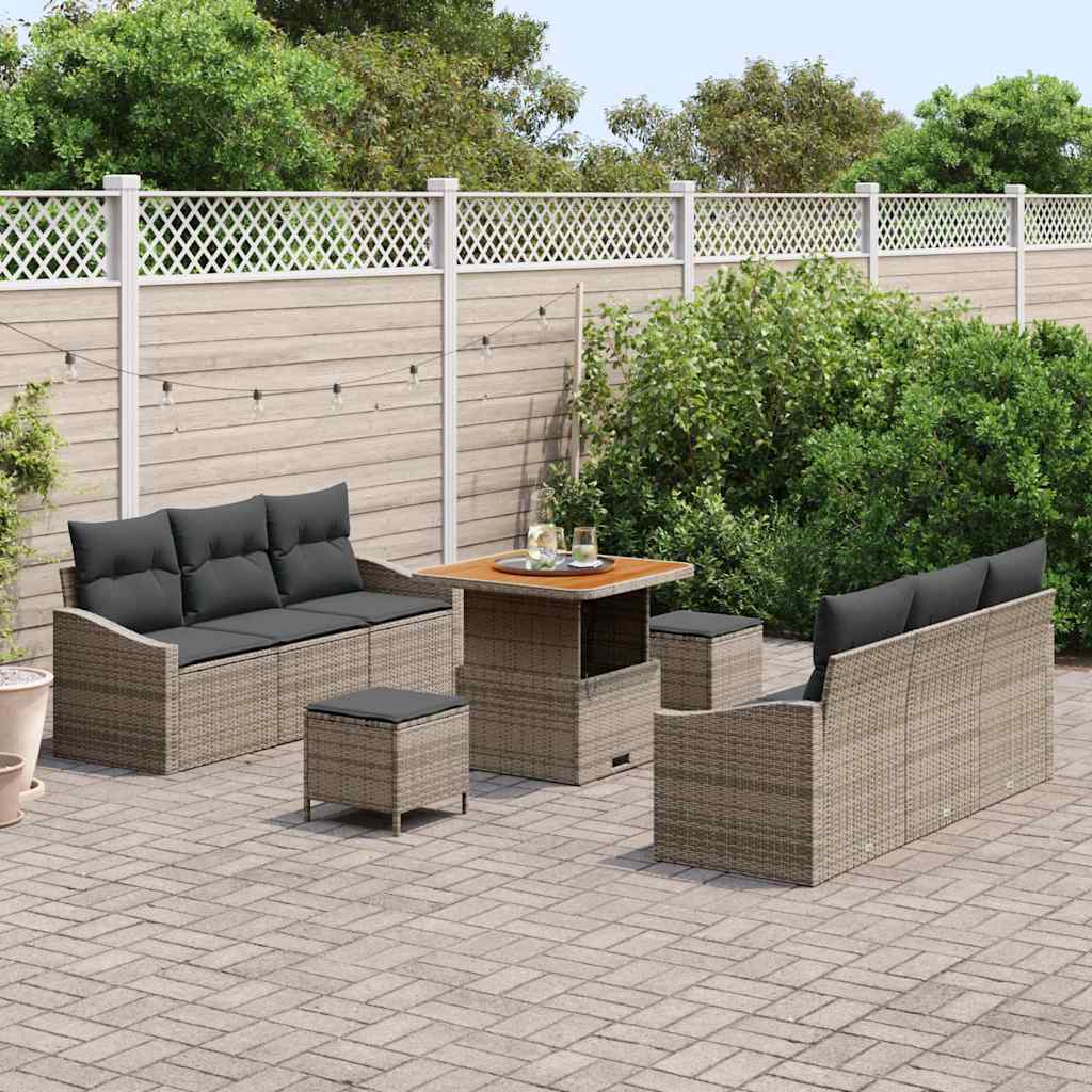 vidaXL Tuin Sofa Set met kussen 9 pcs Grijs Poly riet