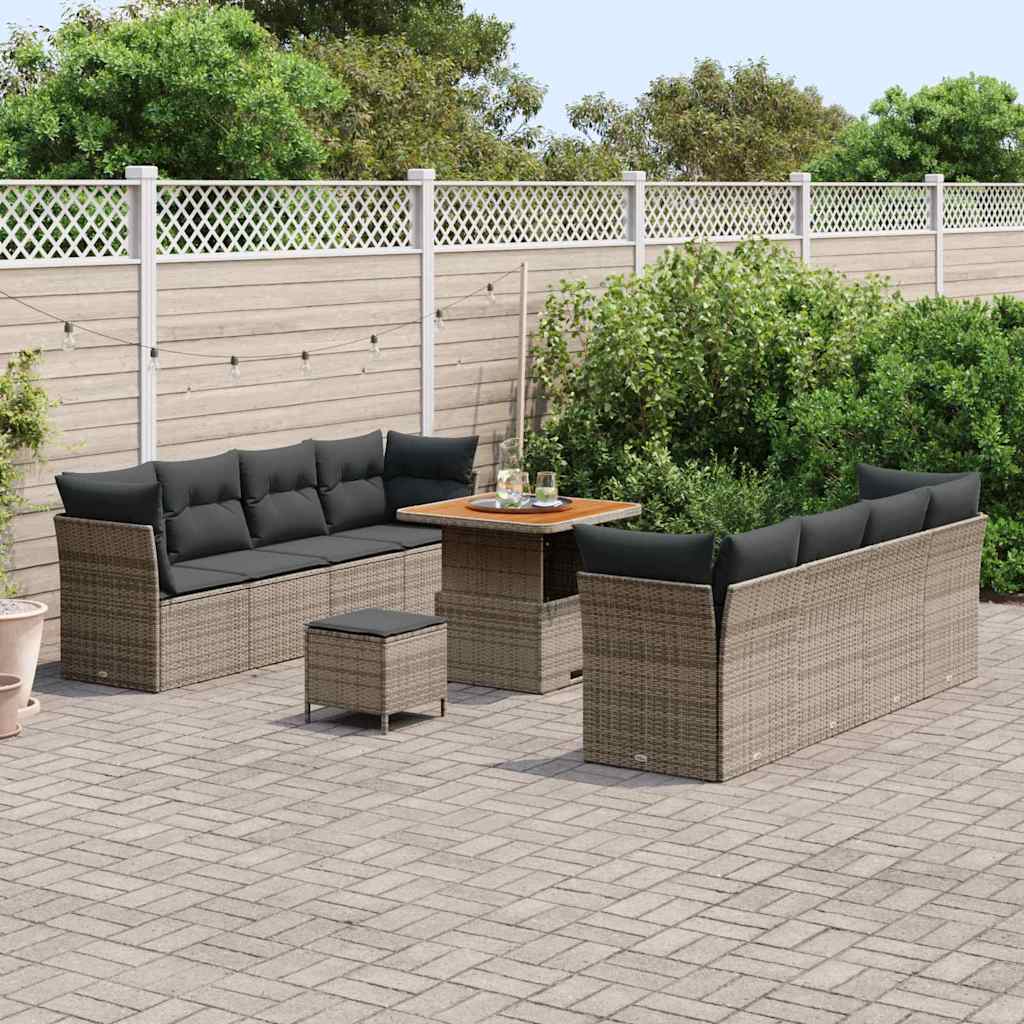 vidaXL Tuin Sofa Set 11 pcs Grijs poly rattan