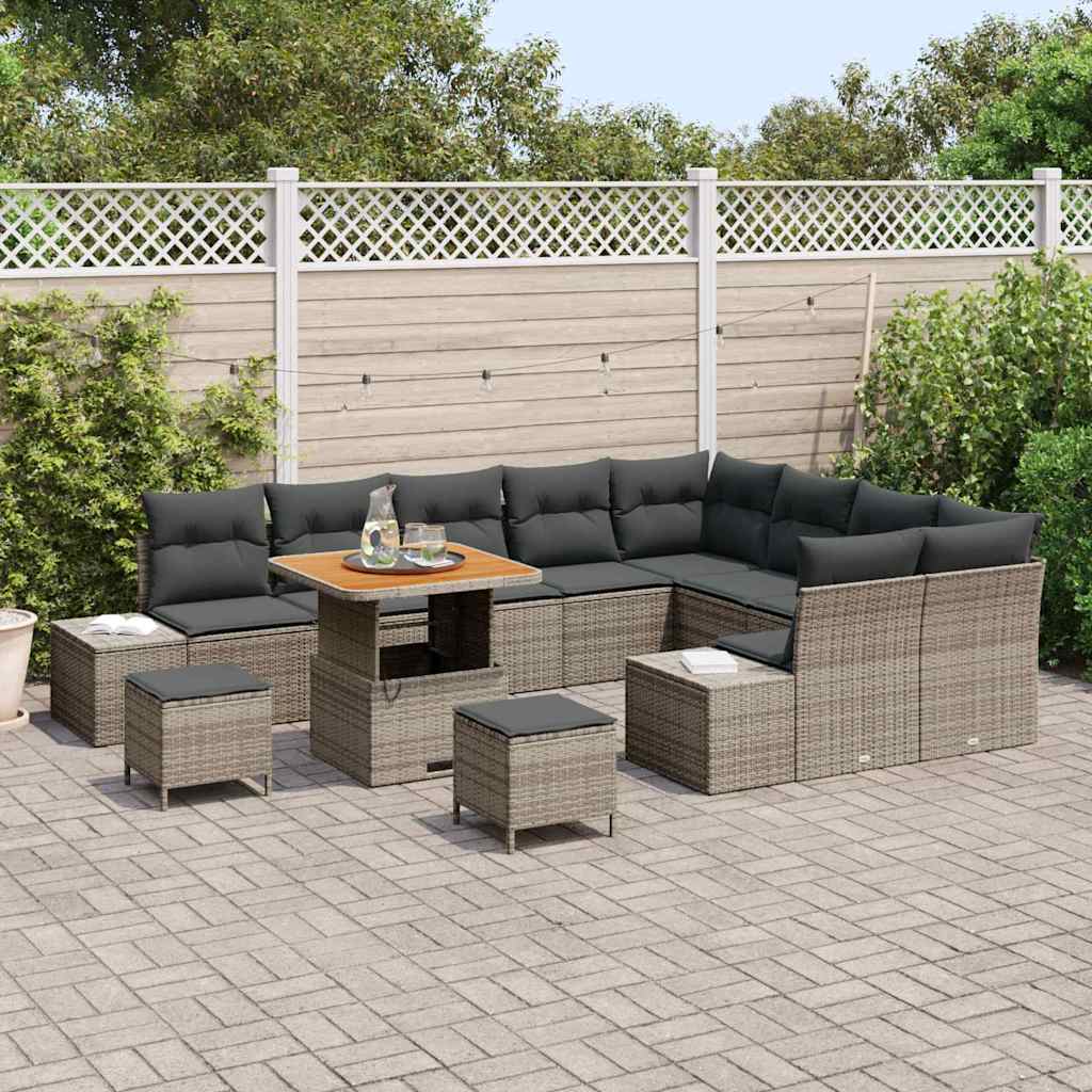 vidaXL Tuin Sofa Set met opslag 12 pcs Grijs Poly riet