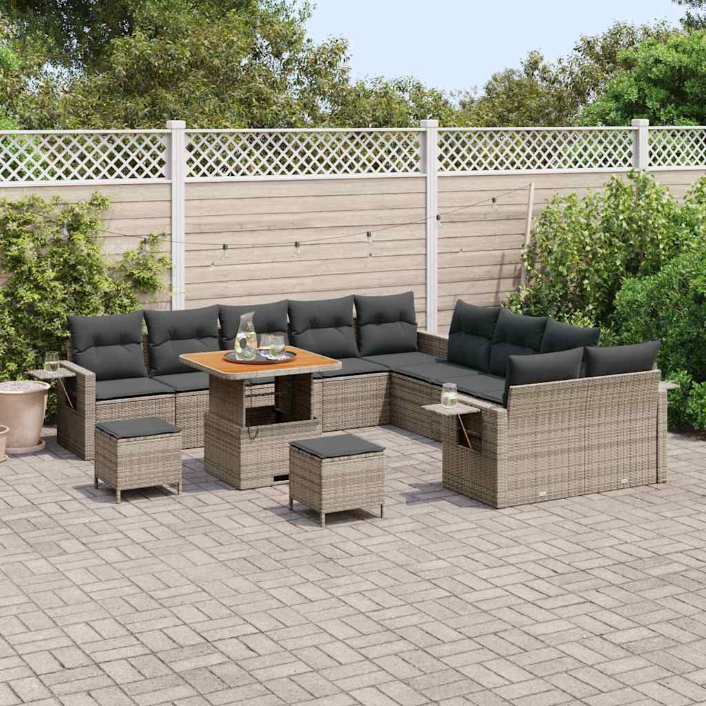 vidaXL Tuin Sofa Set met opslag 13 pcs Grijs Poly riet