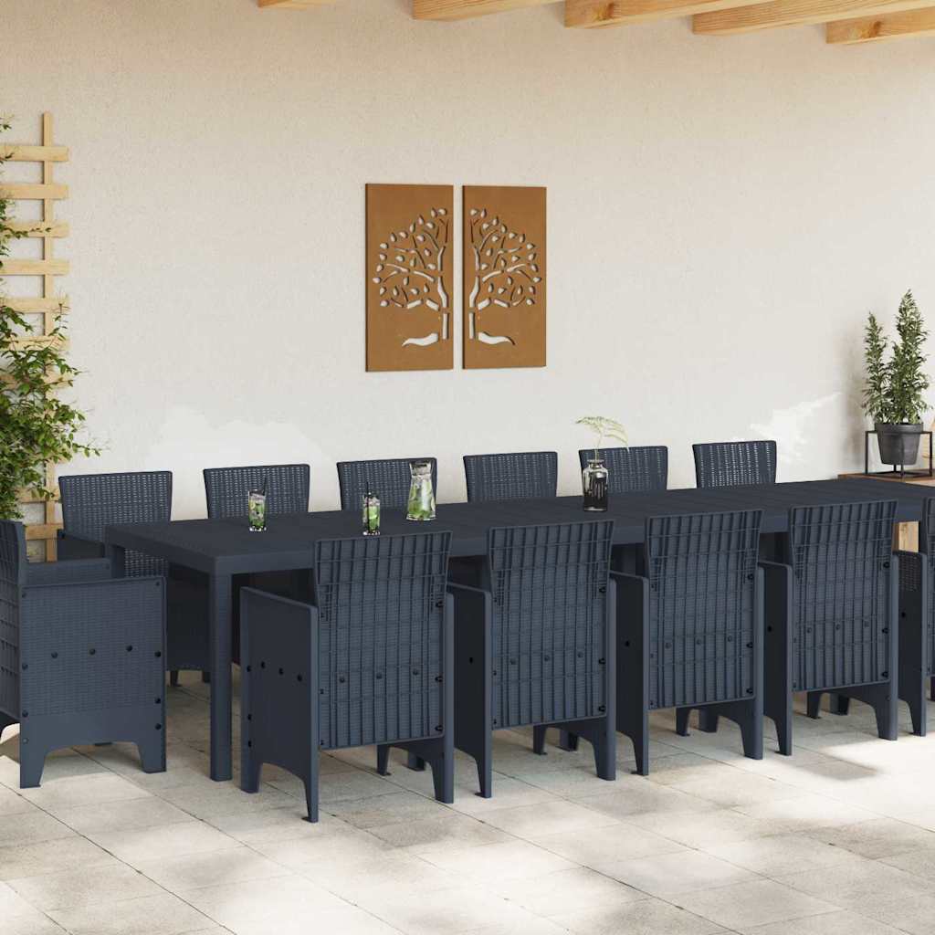 vidaXL Tuin Eetset 15 pcs Antraciet Polt riet