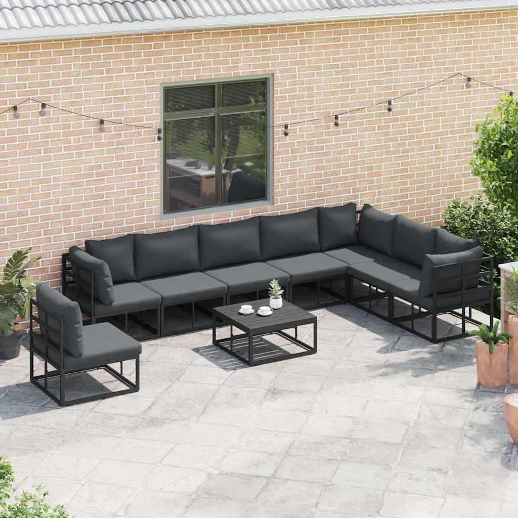 vidaXL Tuin Sofa Set met kussen 9 pcs Zwart Aluminium