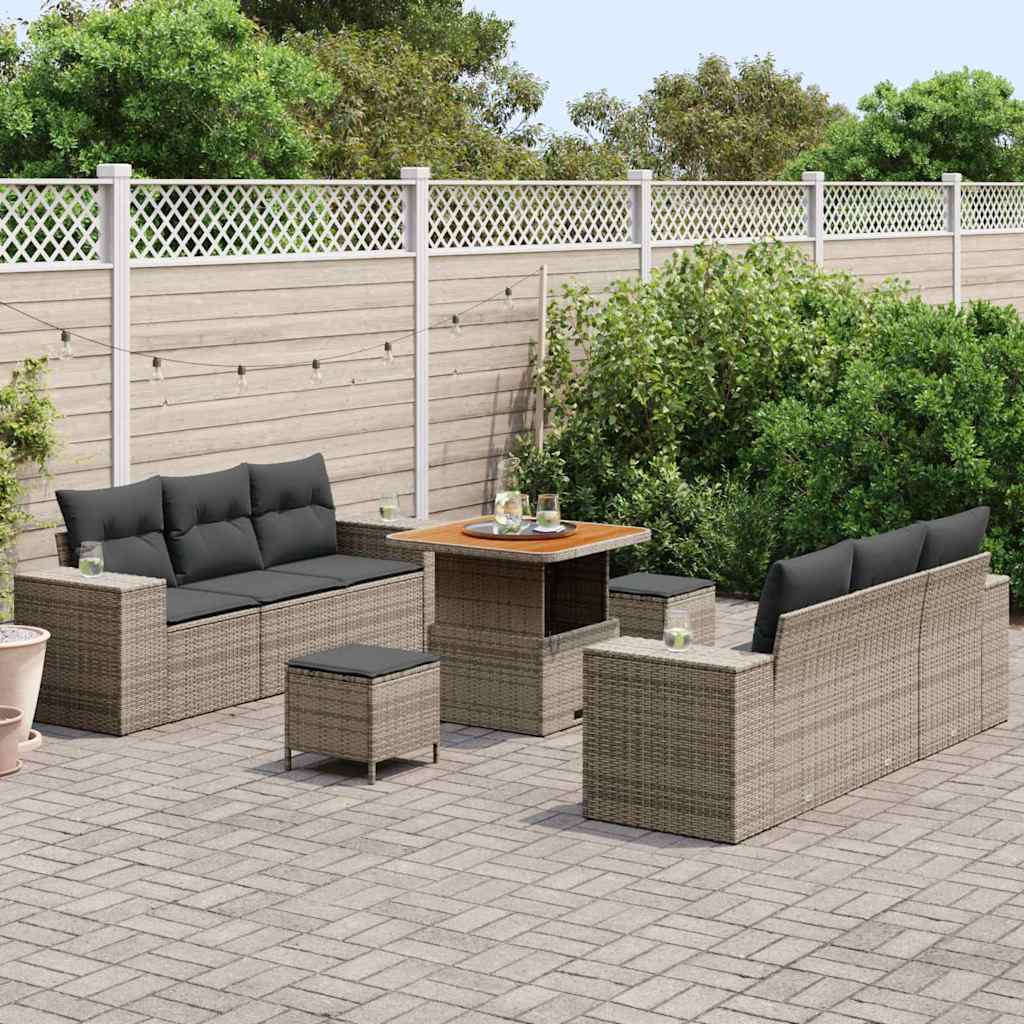 vidaXL Tuin Sofa Set met kussen met opslag 9 pcs Grijs 80 x 80 x 71 cm