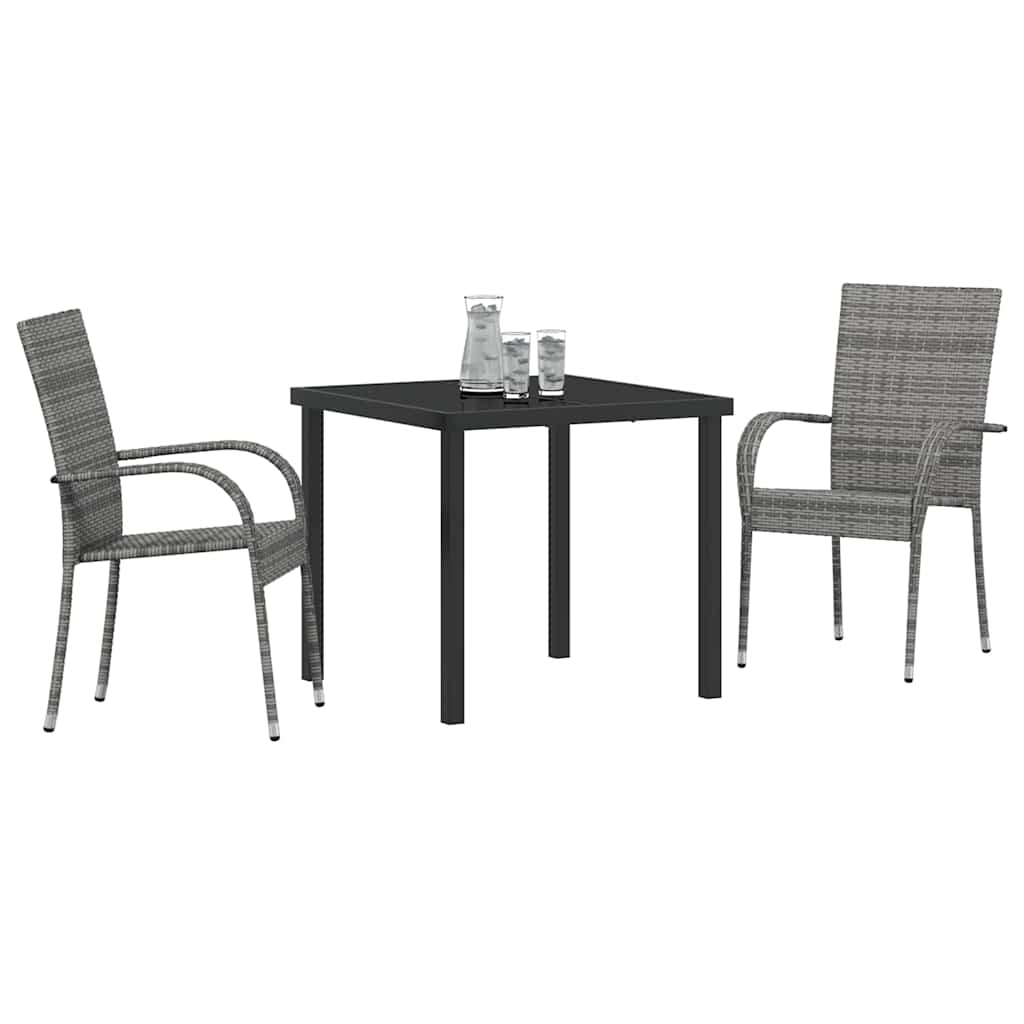 vidaXL Tuin Eetset 3 pcs Grijs Poly riet