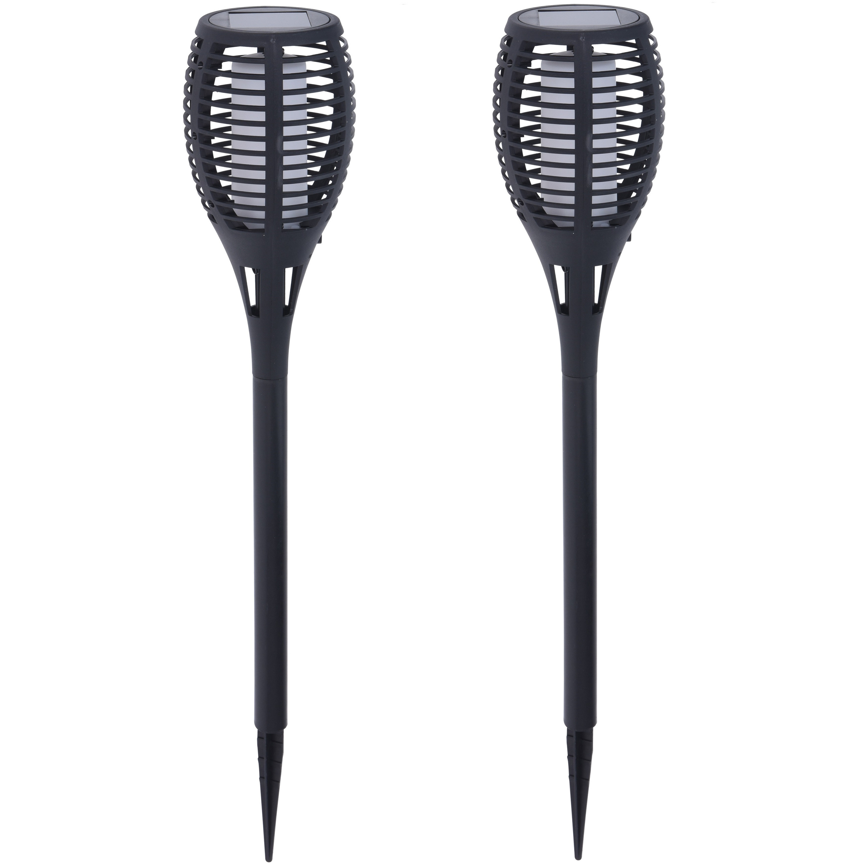 Pro Garden 2x Solar fakkels/toortsen zwart met vlam effect op zonne-energie 49 cm tuinverlichting -
