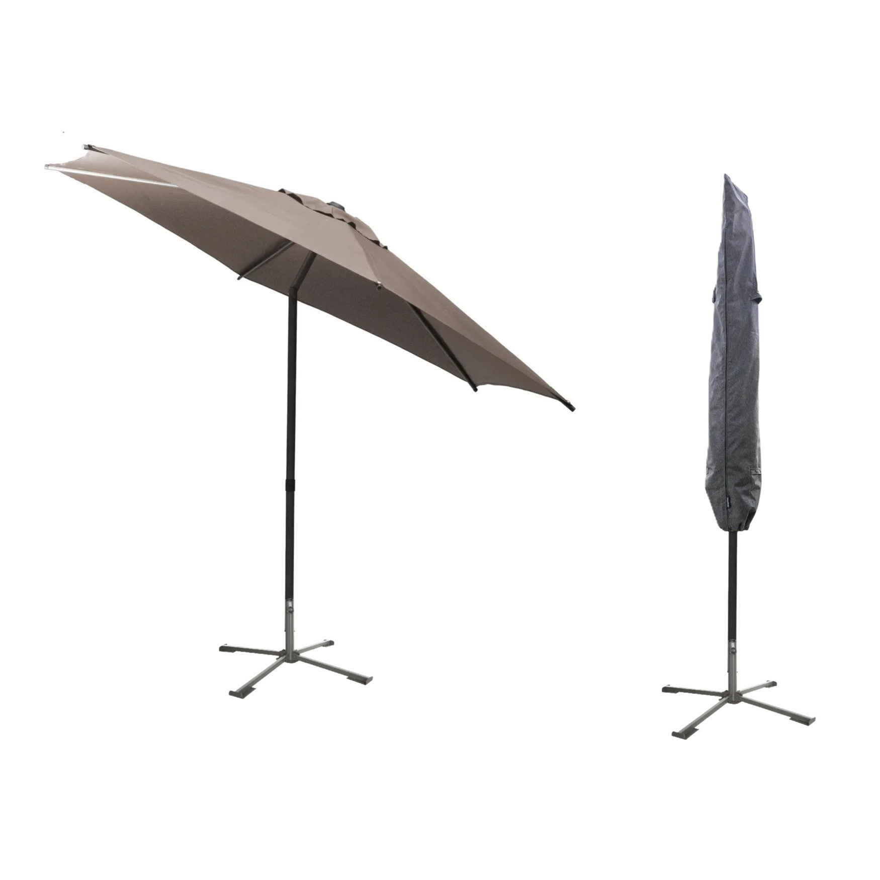 Hesperide Hespiride tuin terras Parasol Soya - taupe - D270 x H220 cm - met kruisvoet - en beschermhoes -
