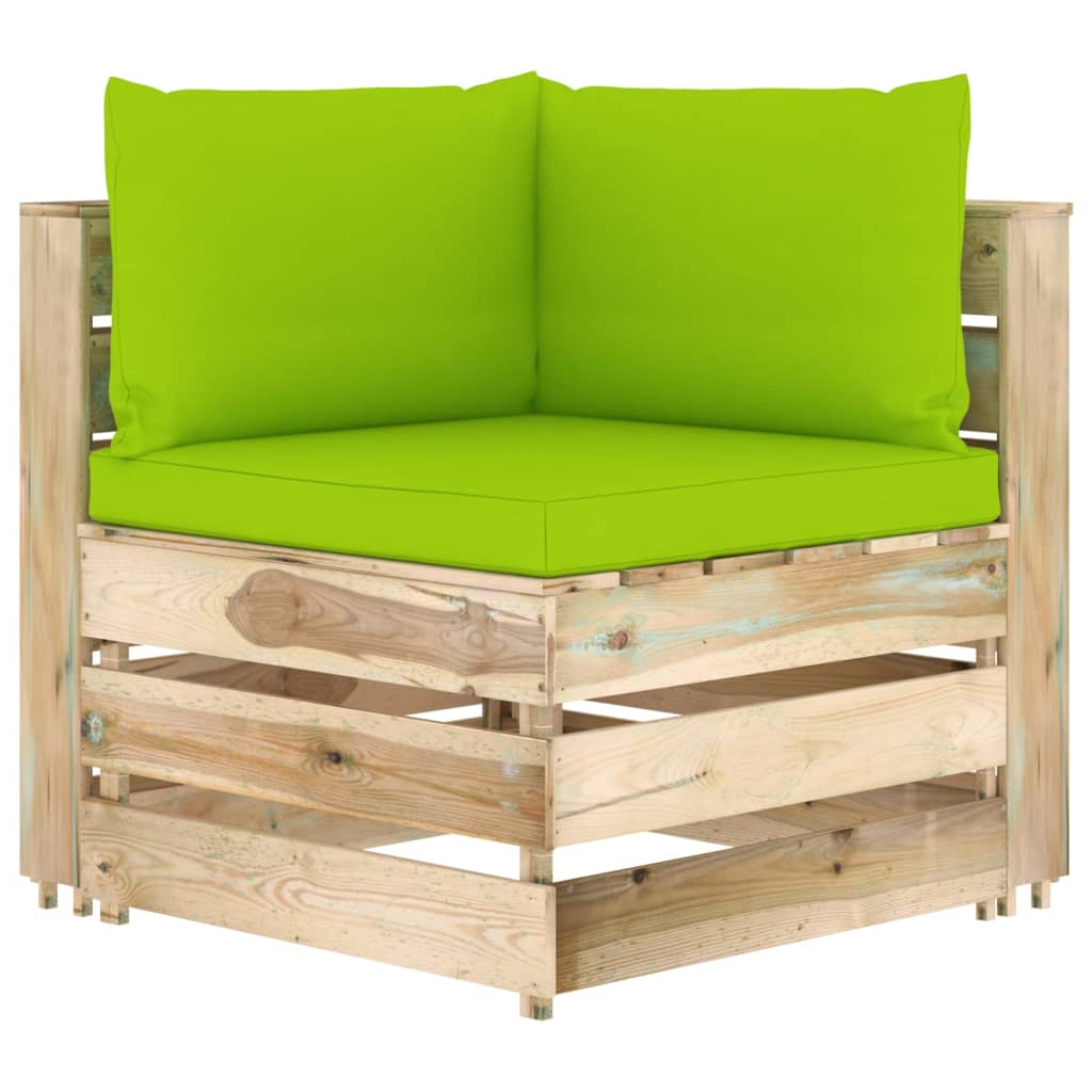 vidaXL Hoekbank sectioneel met kussens groen geïmpregneerd hout