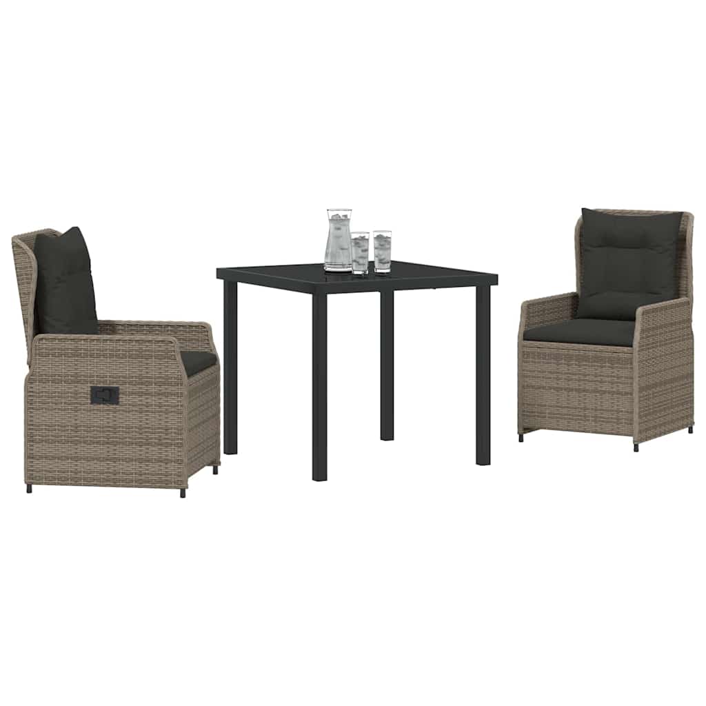vidaXL Tuin Eetset 3 pcs Grijs poly rattan