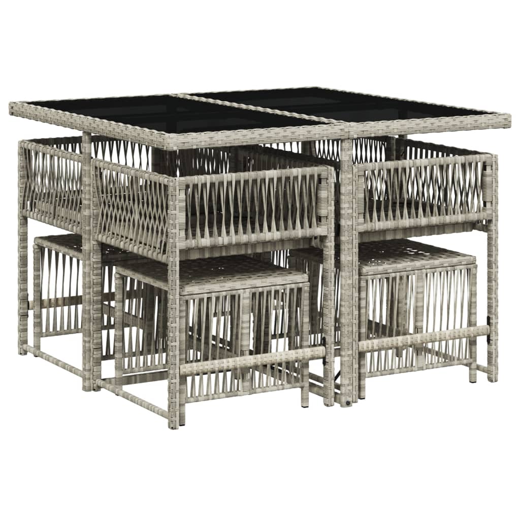 vidaXL 9-delige Tuinset met kussens poly rattan lichtgrijs