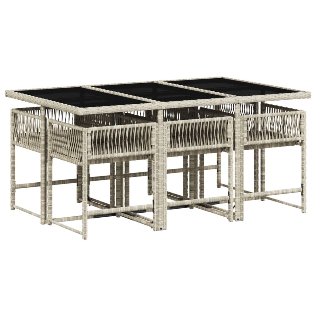 vidaXL 7-delige Tuinset met kussens poly rattan grijs