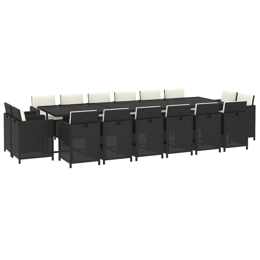 vidaXL 17-delige Tuinset met kussens poly rattan zwart