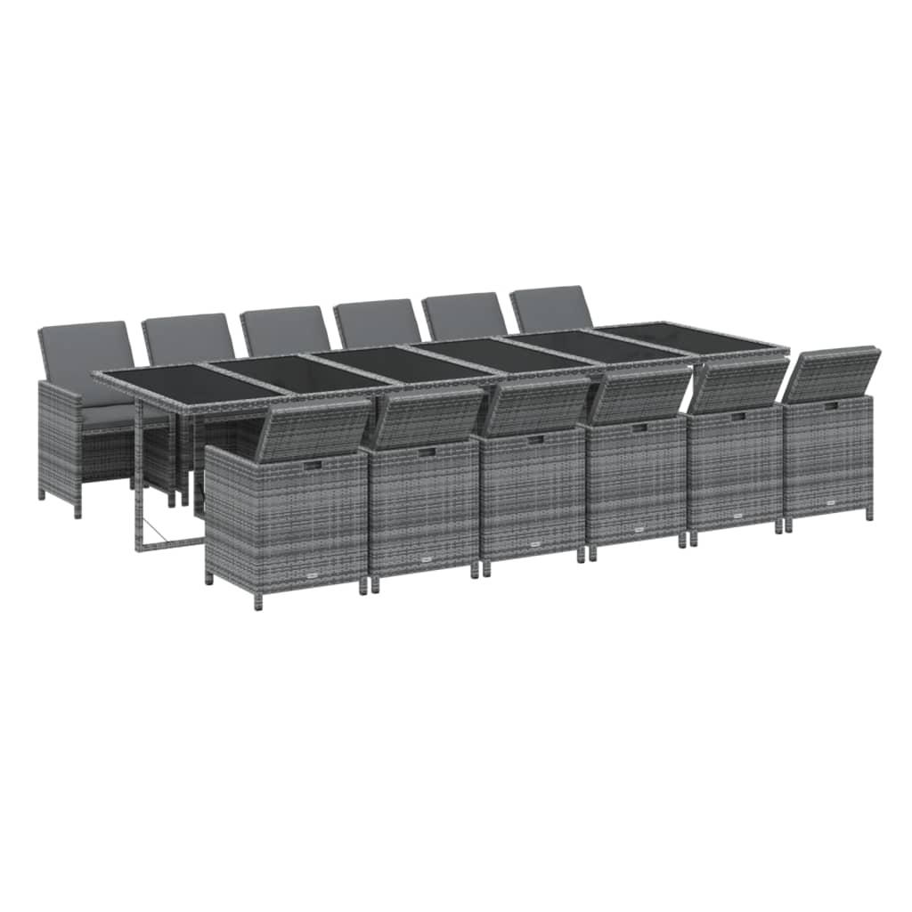 vidaXL 13-delige Tuinset met kussens poly rattan grijs