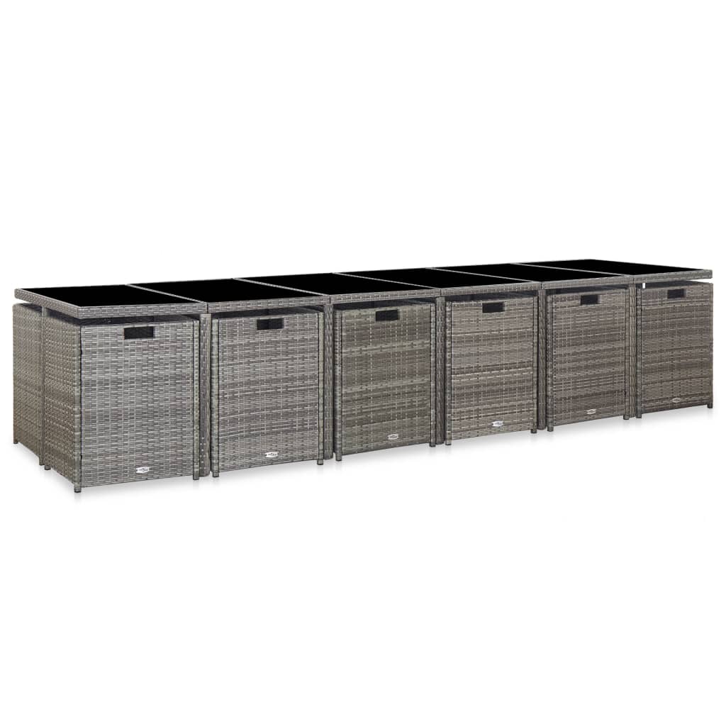 vidaXL 17-delige Tuinset met kussens poly rattan grijs