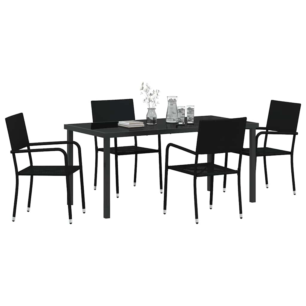 vidaXL Tuin Eetset 5 pcs Zwart Poly riet