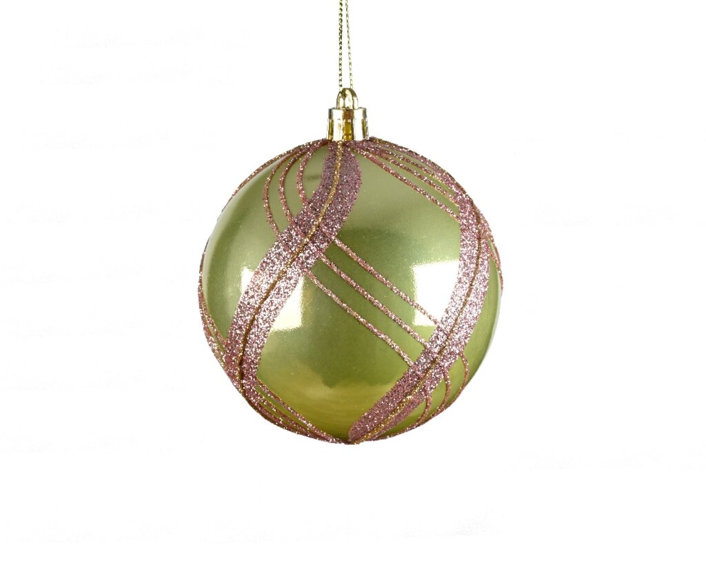 Kerstbal plastic 8 cm pistache / roze glans