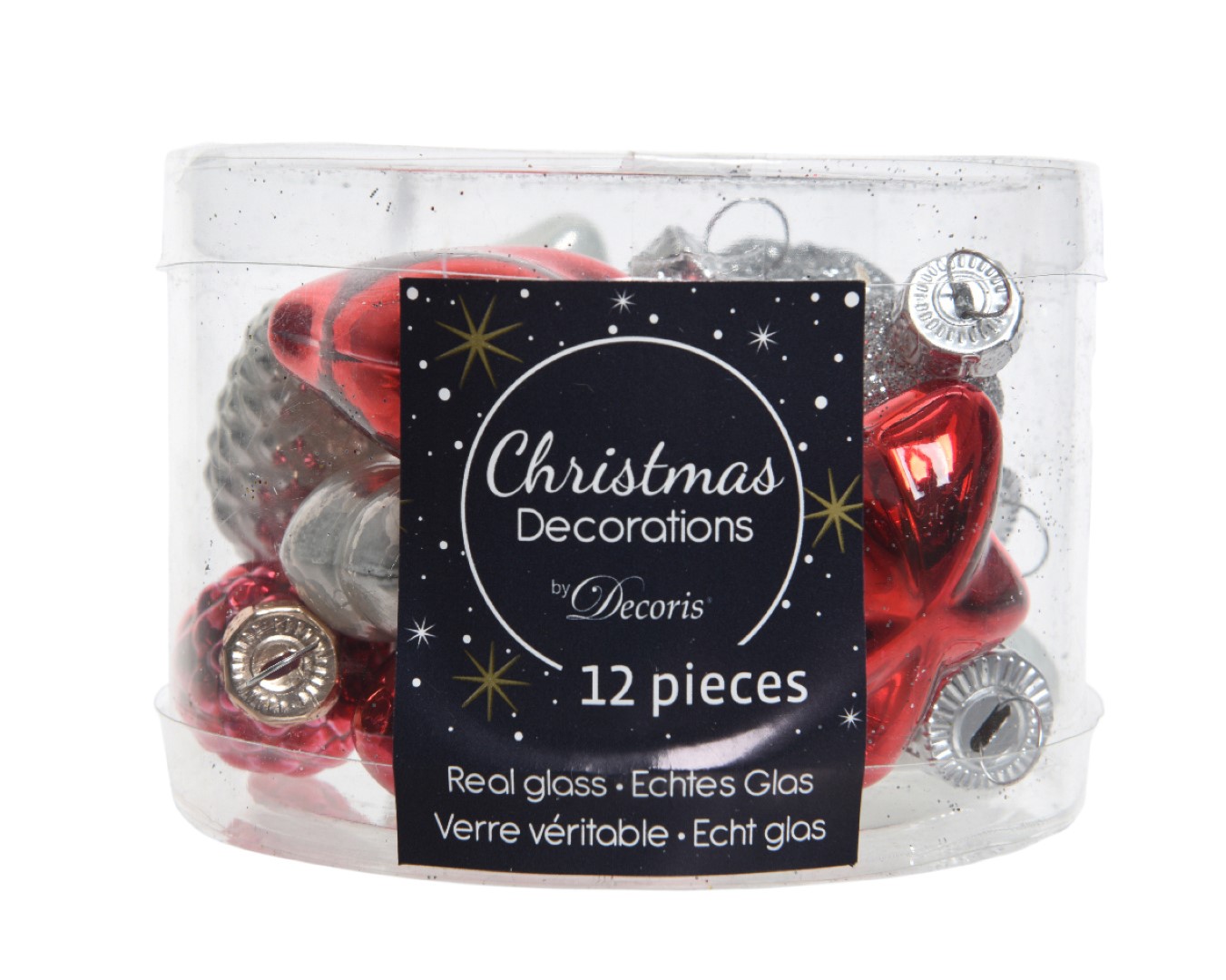 Decoris Figuur glas l2bh4 cm wit/rood 12st kerst - 