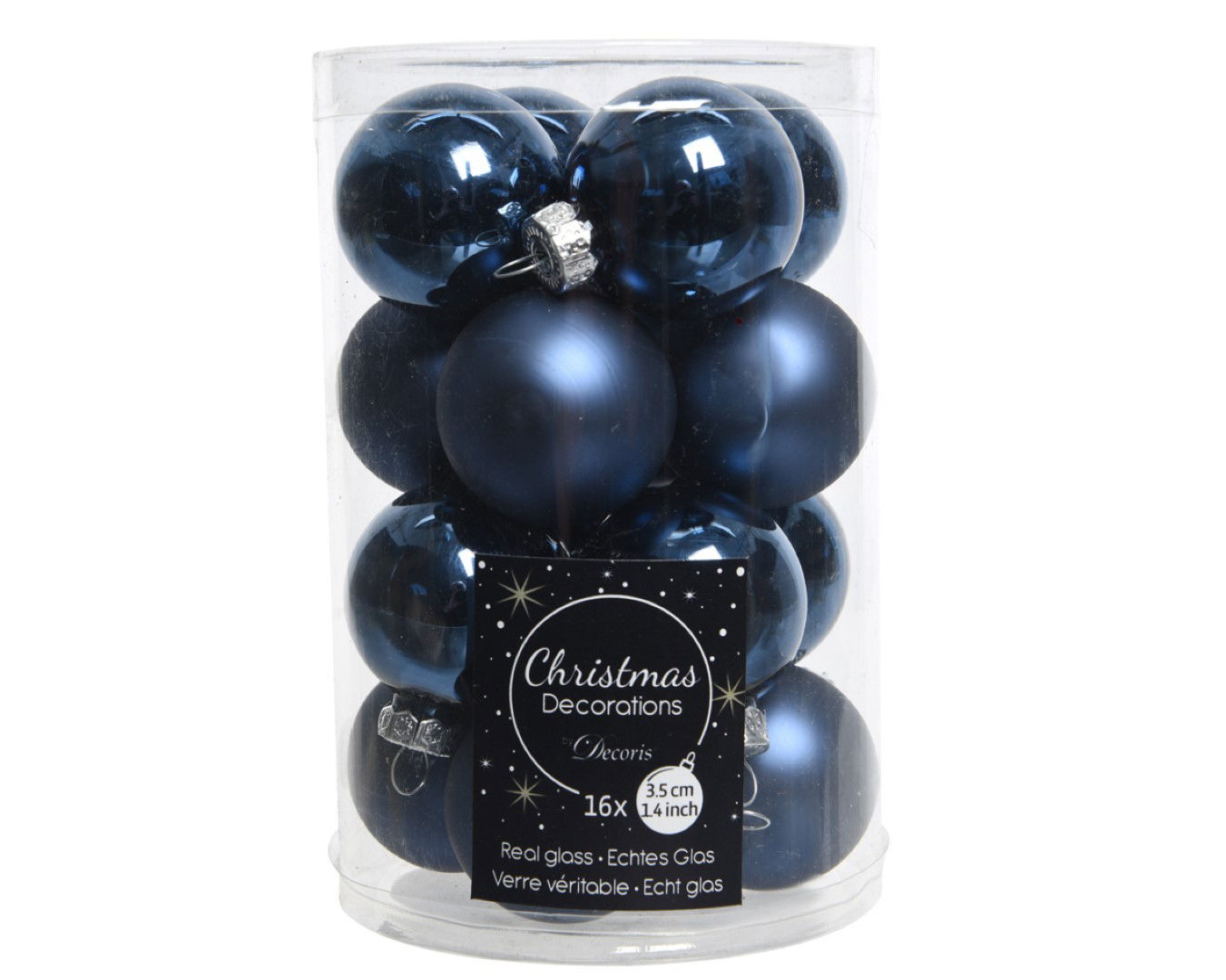 Decoris 16 Glazen balletjes 35 mm nacht blauw - 