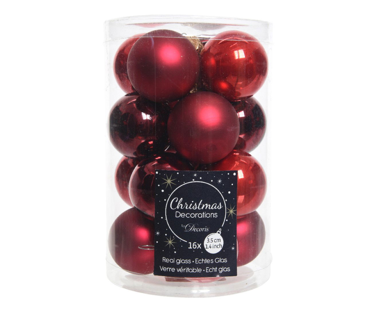 Decoris Kerstbal glas d3.50 cm kerstrood 16st kerst - 