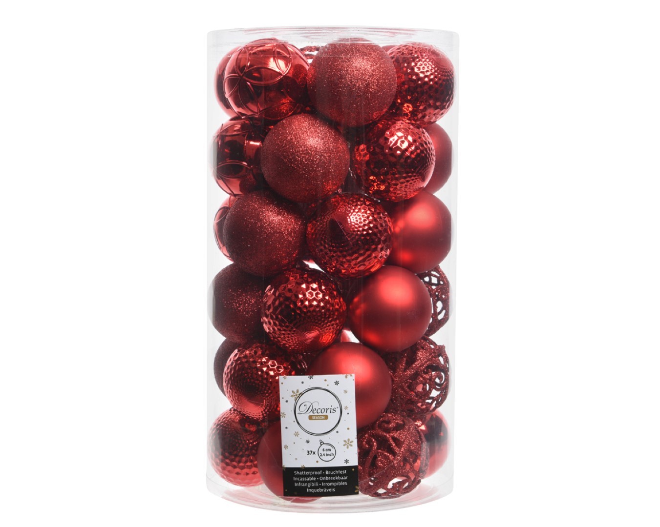 Decoris Kerstbal glans mix dia6cm kerstrood - 