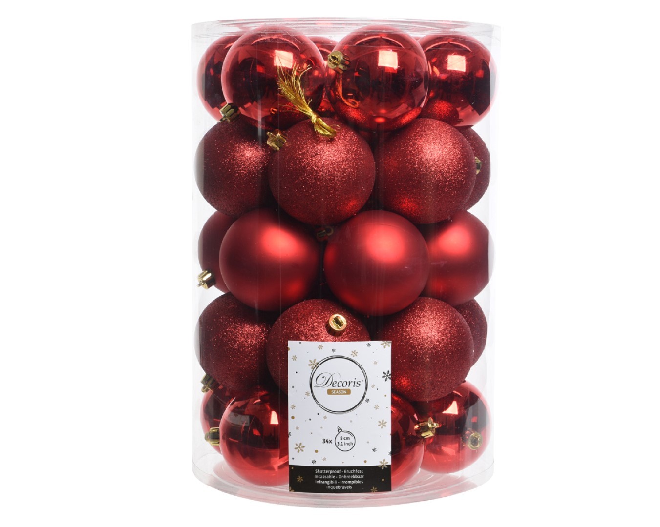Decoris Kerstbal plastic mix dia8cm kerstrood - 