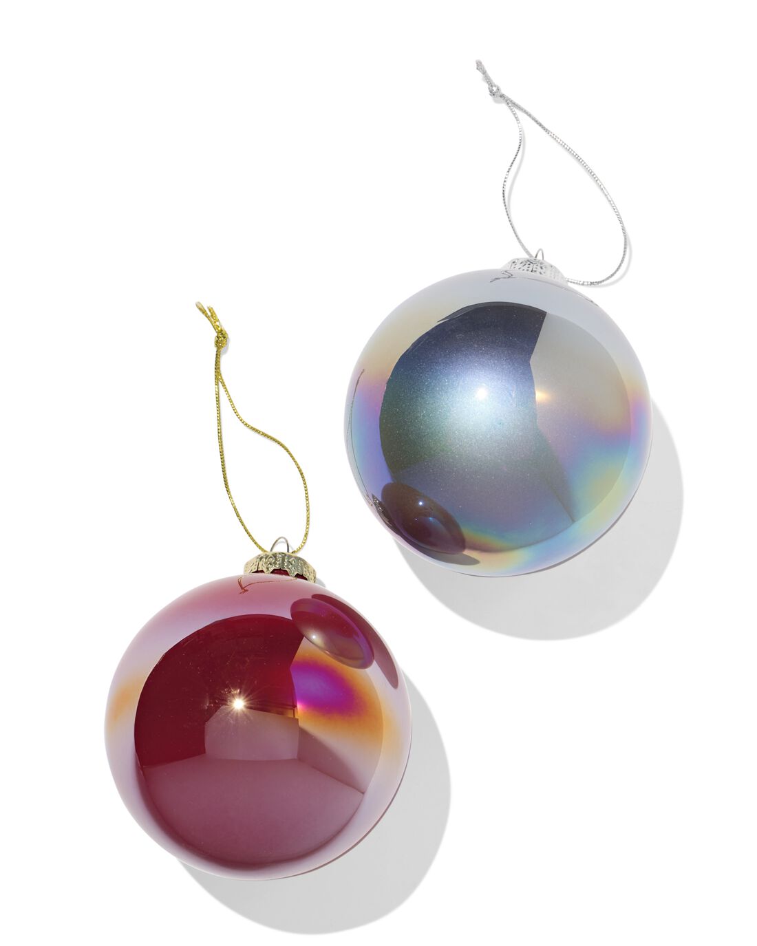 HEMA Kerstballen Set Glas Olie Rood-zilver - 2 Stuks
