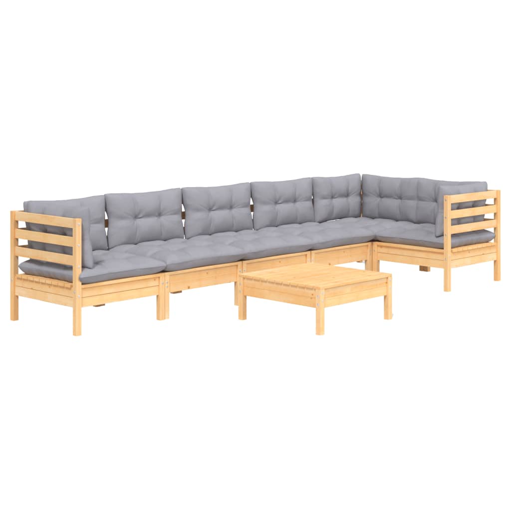 vidaXL 7-delige Loungeset met grijze kussens grenenhout