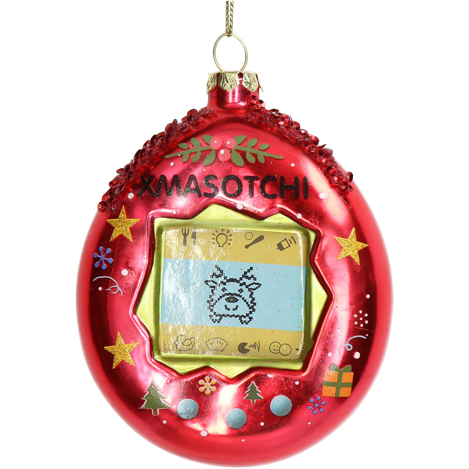 Hd collection Ornament kerstbal Tamagotchi Glas Rood 11.6 cm - 