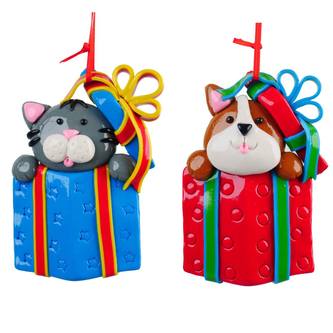 Kurt s adler 3.5 inch H Clay Dough Cat/ Dog In Gift Box Orna X 2. 5x5x10 cm kerstornament - 
