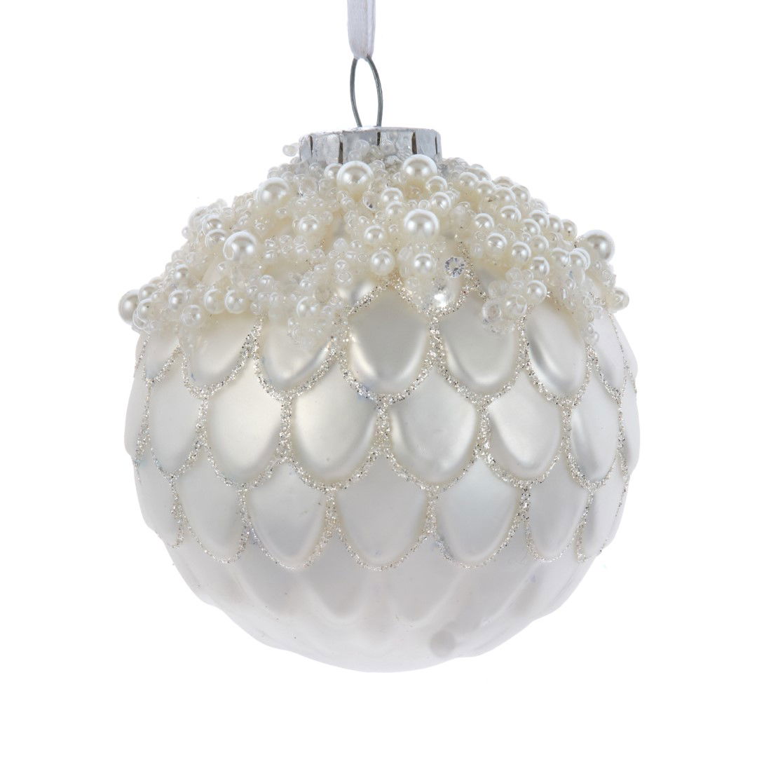 Kurt s adler 80Mm S/W Ball W/Prl Glttr Trim Orn 8,89x8,89x7,62 cm kerstornament - 