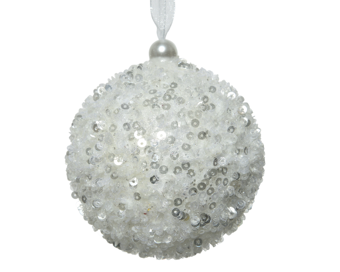 Decoris Kerstbal foam hang d8 cm winterwit - 