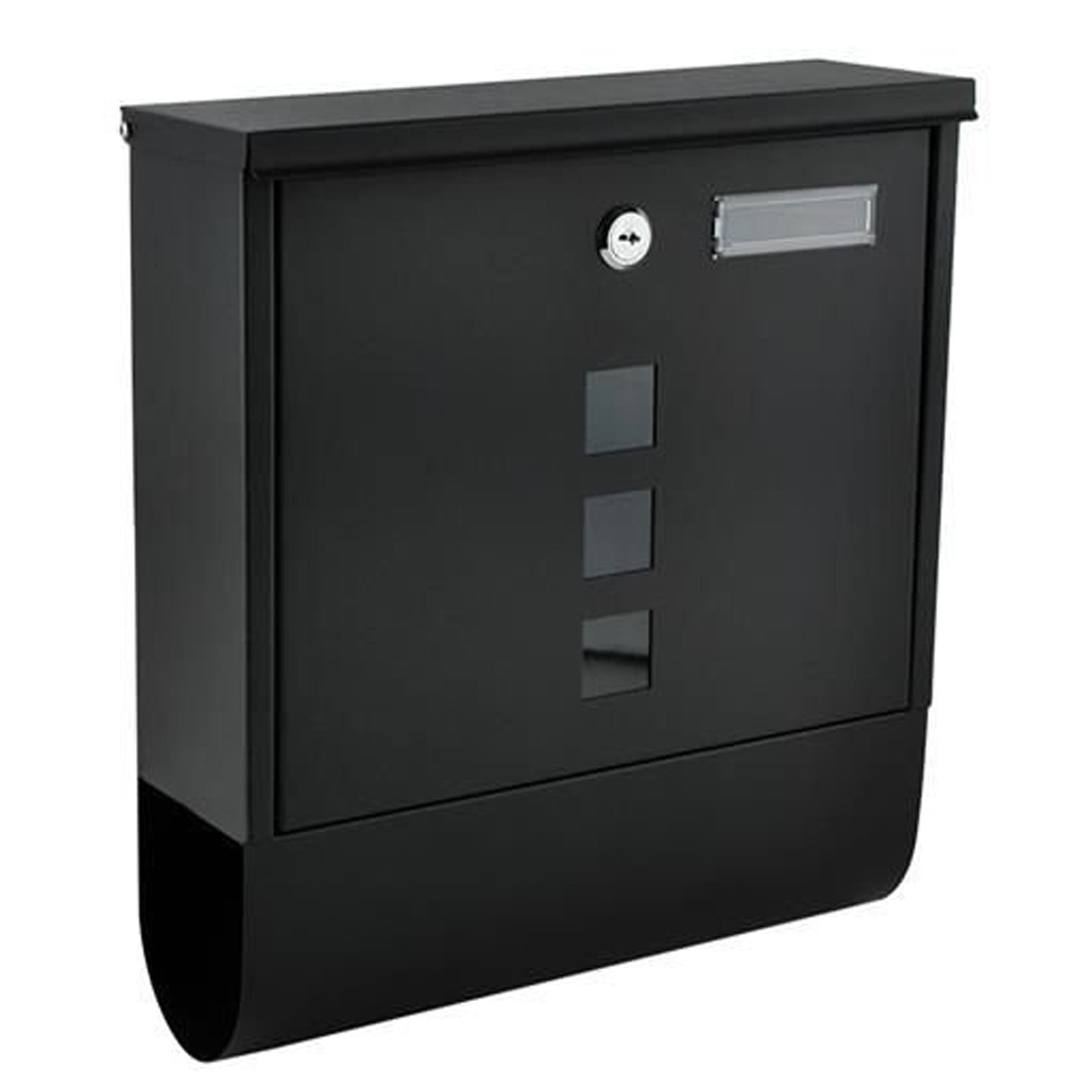 Malatec Brievenbus/Postbus - met krantenrol - zwart - metaal - 10 x 30 x cm -