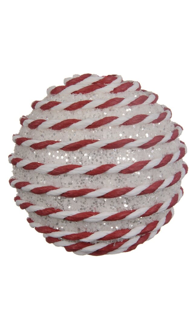 Kerstbal foam swirl 8 cm wit / rood