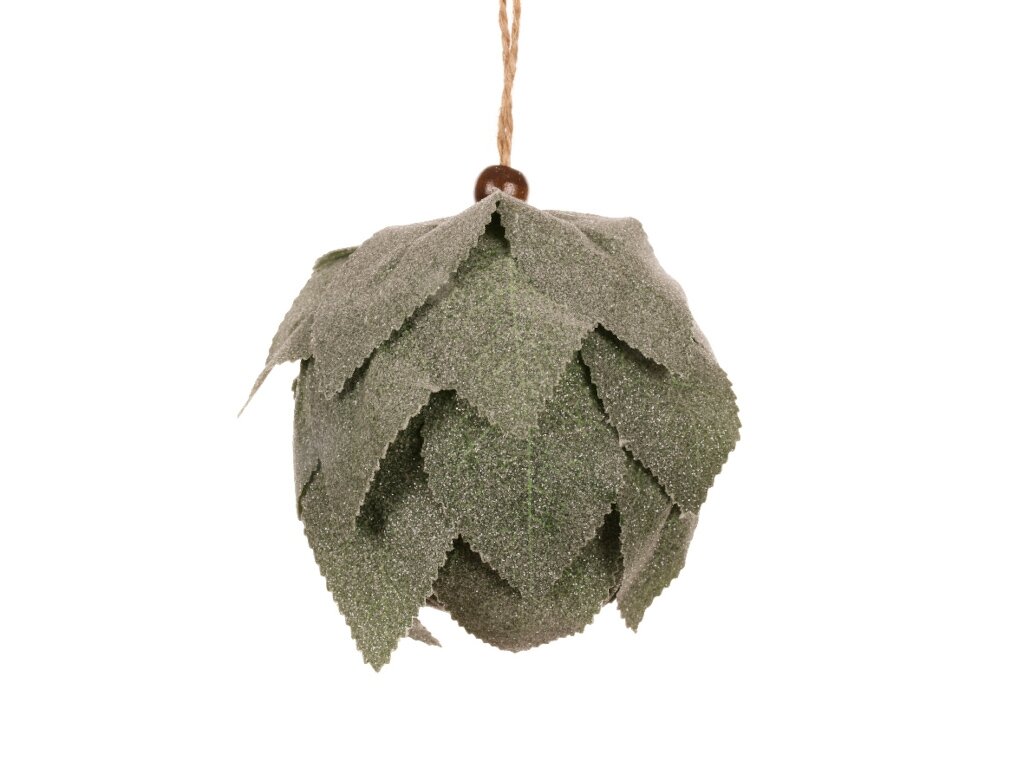 Kerstbal foam 8 cm groen met blaadjes