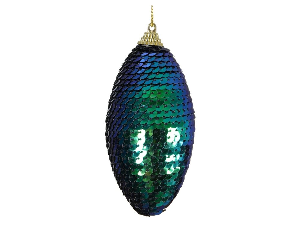 Kerstbal ovaal foam nachtblauw met pailletten 8 cm