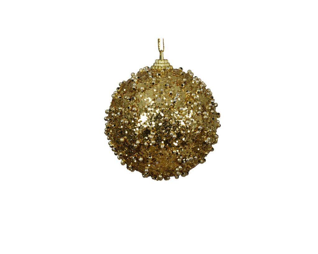 Kerstbal foam 8 cm goud met gouden details