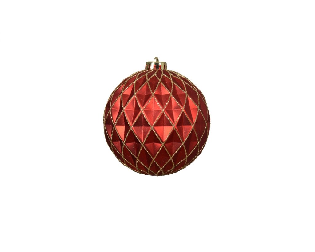 Kerstbal 12 cm rood / goud met ruiten