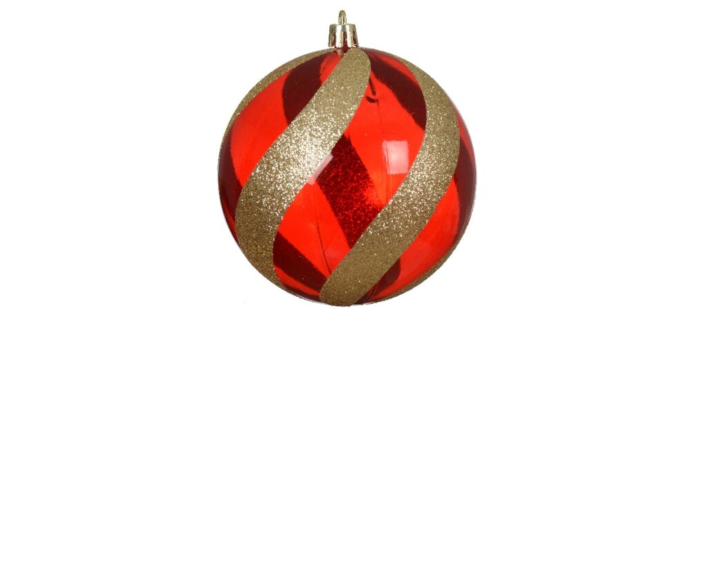 Kerstbal 10 cm rood met gouden streep