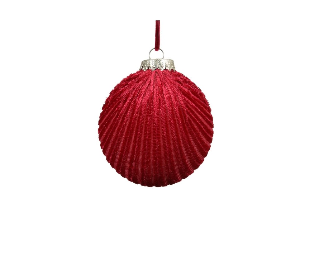 Kerstbal 8 cm ossenbloed rechte streep