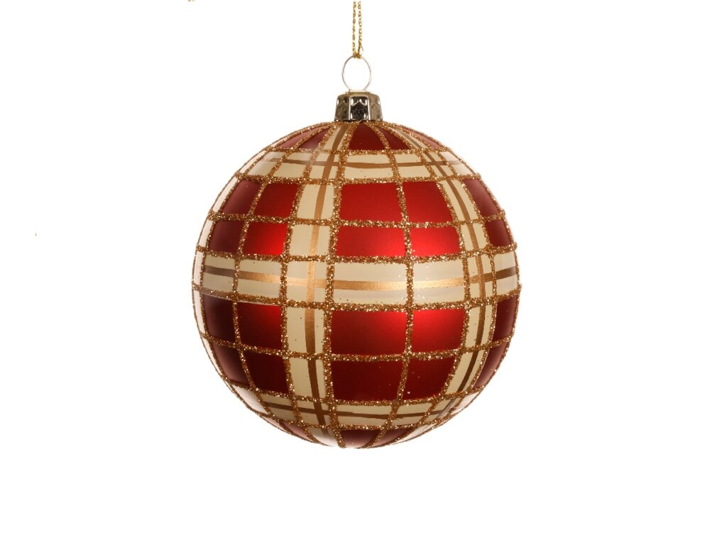 Kerstbal 8 cm rood / goud mat