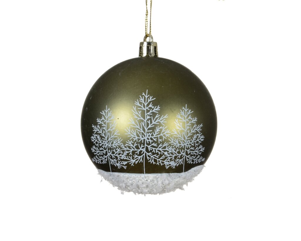 Kerstbal 8 cm groen met sneeuw