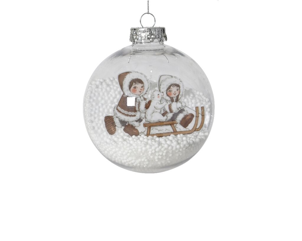 Kerstbal 10 cm transparant met ijsbeer